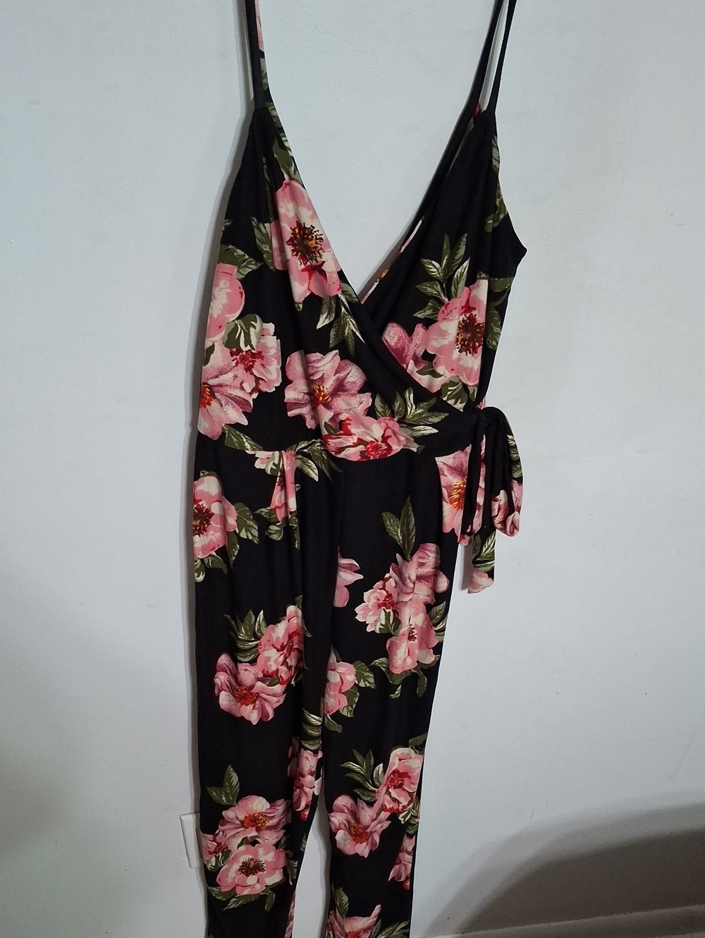 Derek Heart/ Black Jumpsuit with Pink Floral Print- W Sz Medium - Picture 2 of 7